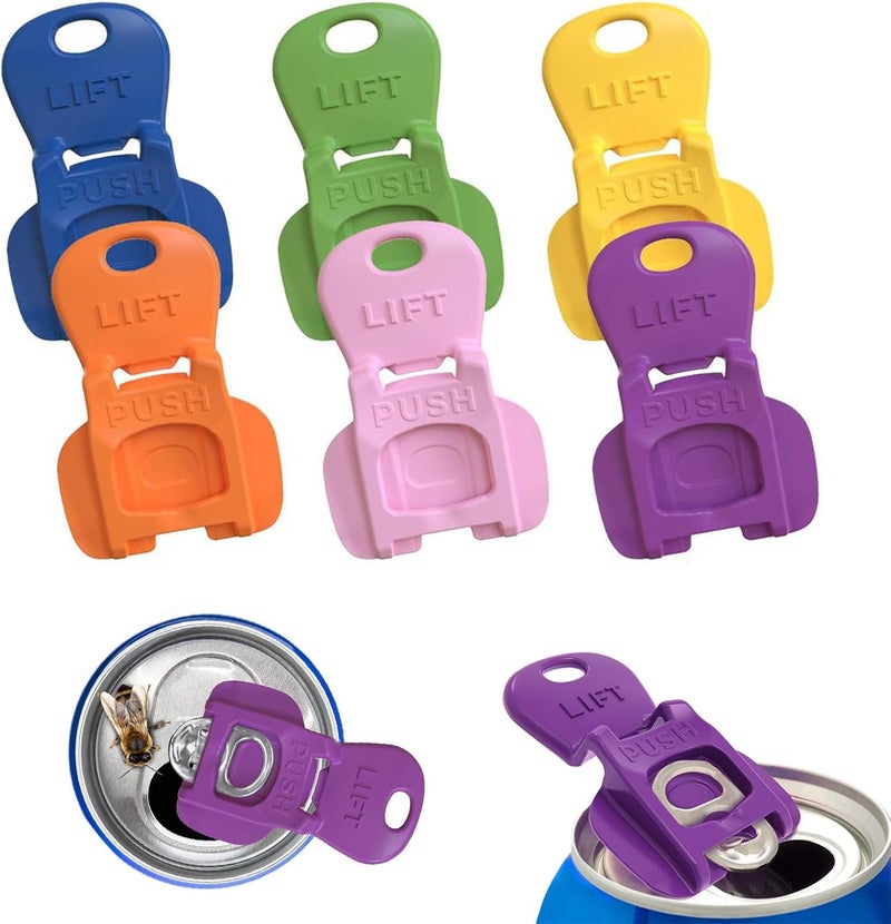 kookkit 6PCS Colorful Can Tab Openers & Leak-Proof Drink Covers – One-Hand Soda Can Opener and Reusable Protector Caps for Coke, Beer, Soda, and Aluminum Cans - Image 1
